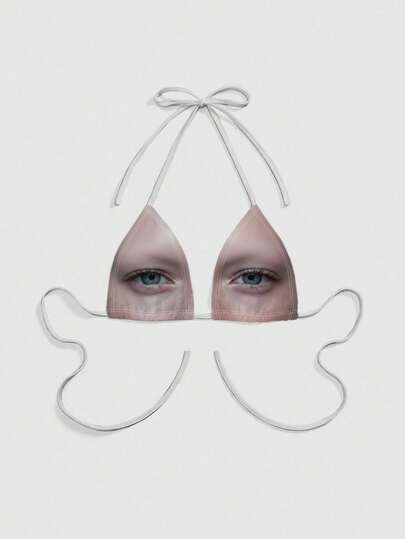 ROMWE Avant Camiseta sin espalda con lazo y estampado de ojos vintage sexy estilo Y2K para mujeres