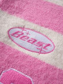 ROMWE MEN Men's Preppy Letter Embroidery Striped Pattern Casual Pullover Sweater, Long Sleeve Top - Apricot - View 9