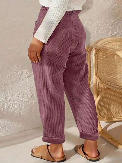 EMERY ROSE Pantalones rectos de pana talla grande para mujer, color rosa claro