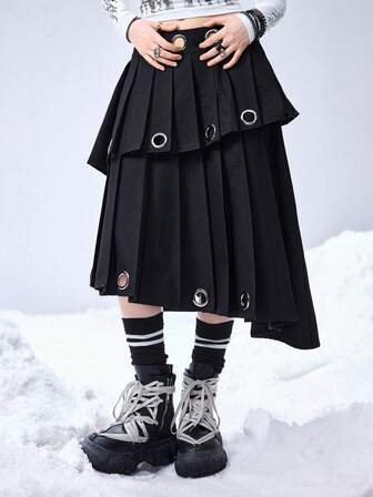 Grunge Punk PUNK Stil Zerrissener Plissee Mini Rock