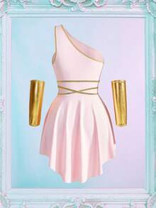 Women's Costume Set (Dress, 2pcs Gloves, Belt) - Pink - View 2