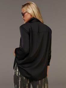 Athîral Damen elegante Pendler-Bluse Einfarbig mit Satinkragen