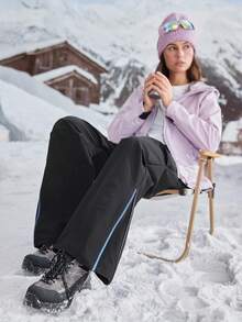 SHEIN In My Nature 女式字母印花褶皱宽松登山裤 - 黑色 - 查看 6