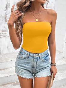 Sylviya Women's Solid Colored Bandeau Tops, Versatile And Casual, Suitable For Summer - Yellow - View 5