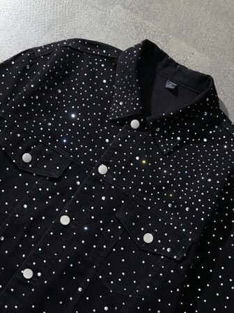 Street Life Hip Hop Style Men's Gradient Rhinestone Denim Jacket