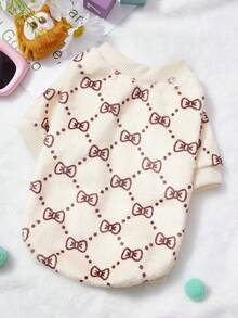 PETSIN 1 Black Bow Flannel Pet, Beige Flannel Thick Warm Pet Clothing - Multicolor - View 4