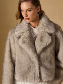 Briarwyn 女士时尚仿毛领夹克，秋冬 - 米色 - 查看 4