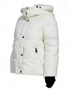 Chaqueta acolchada para mujer estilo deportivo minimalista color sólido tela resistente al viento corte holgado cuello alto manga larga otoño invierno exterior oficina versátil - Blanco - Ver 5