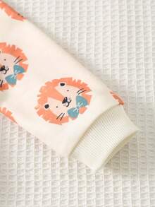 Cozy Pixies 2pcs Baby Boy Cartoon Animal Print Knit Soft Crew Neck Long Sleeve Pullover Sweatshirt And Elastic Waist Pants Set