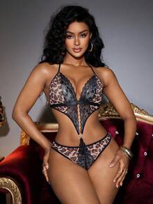 Bare Chapter Damen Body mit Spitzenmuster und Patchwork-Design, klassisches Tiermuster