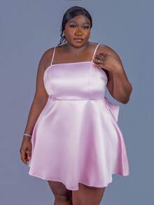 CurvyTilda Robe rose dos-nu avec nœud papillon décoratif et design dos découpé pour femme grande taille - Rose bonbon - Voir 6