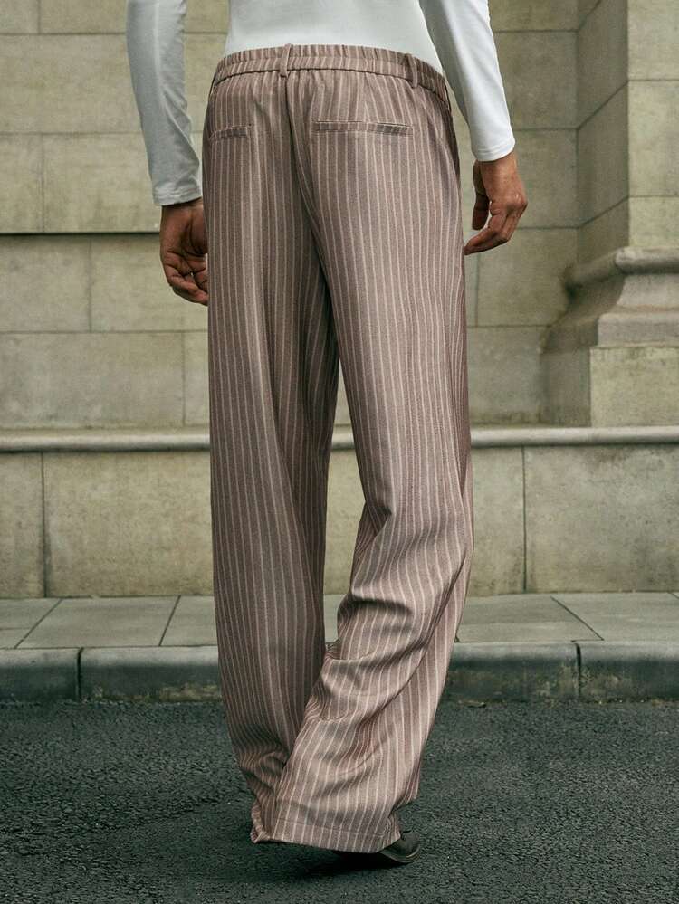 Men's Double-Breasted Lapel Striped Wide Leg Loose Casual Pants