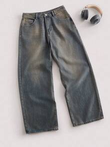 Open Phase 1 chiếc quần jean nam Justice Brother Casual, quần ống rộng thoải mái, đa năng, thương hiệu cá tính dành cho nam giới từ mùa xuân đến mùa hè, phong cách retro Mỹ, unisex, dáng rộng thoải mái – phù hợp cho trang phục hàng ngày và kỳ nghỉ hè. - Màu xanh bụi bặm - Xem 5