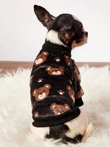 PETSIN 1件棕色泰迪熊法兰绒宠物黑色法兰绒加厚保暖宠物服装 - 黑色 - 查看 4