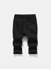SHEIN New Vintage Baby Boys' Urban Street Cool White Graffiti Print Black Denim Jeans Fall Winter,Casual And Versatile For Fall/Winter Dailywear,Streetwear,For Christmas,New Year,Thanksgiving,Graduation,Stylish Baby Jeans,Winter - Black - View 2