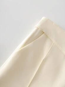 Franclia 女士白色翻折腰带休闲通勤纯色阔腿裤，带口袋，适合冬季、圣诞节、新年、派对、优雅、休闲、浪漫、情人节、约会、毕业季等场合穿着，时尚休闲通勤装、商务办公装、百搭时尚日常休闲装、都市教师职业装。 - 杏色 - 查看 3