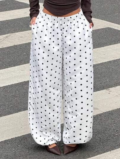 Muchica Women's Casual Polka Dot Woven Pants