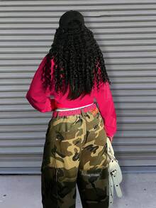 Rovax Women's Letter Applique Long Sleeve Zipper Front Casual Hoodie - Hot Pink - View 2