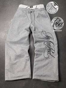 PAVTROS Men's Letter Print Double Layer Drawstring Waist Casual Sweatpants Sweatpants Graphic Sweatpants Grey Flare Sweat Pants Pro Club Sweat Pants - Grey - View 1