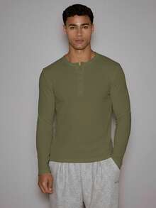 Musero Waffle Knit Front Popper Long Sleeve Top Layering Autumn Winter