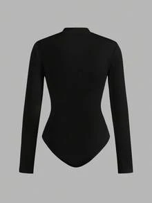 SHEIN EZwear 2件装女士拉链高领紧身连体衣，绣有小马图案，休闲长袖 - 彩色 - 查看 6