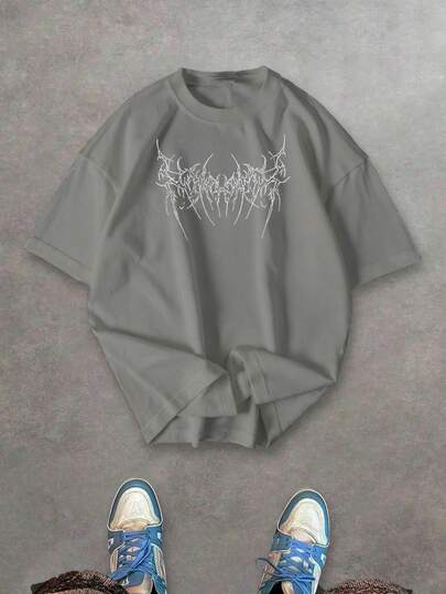 Sport MetroGents 男士休闲图案印花宽松落肩短袖运动 T 恤，夏季