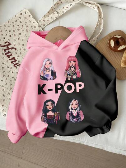 Hanorac cu mânecă lungă și model casual K-POP pentru fete tinere, potrivit pentru toamnă/iarnă