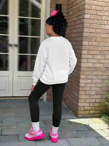 SHEIN Sparklyn Mädchen süßes, buntes Cartoon-Buchstaben-Muster Sweatshirt und Leggings Set - Schwarz - Übersicht 2
