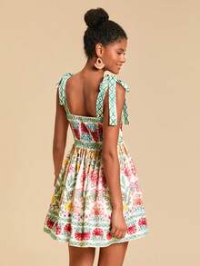 Travachic 女士彩色印花系带度假风连衣裙 - 彩色 - 查看 2
