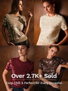 MOTF PREMIUM Áo len chui đầu tay ngắn đính sequin thời trang đa năng - Màu be - Xem 8