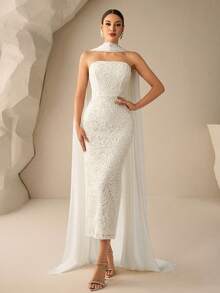 Coutiva Luxury Evening Gown, High-End Formal Dress, Elegant Sophisticated Lady Style - Apricot - View 3