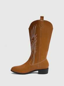 Daringsoles Women's Retro Western Style Chunky Heel Mid-Calf Boots - Brown - View 5