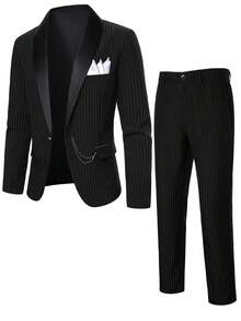 Manfinity Mode 时尚英伦绅士之选，派对宴会西装，休闲西装套装 - 黑色 - 查看 5