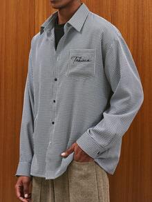 TOKVUE Camisa xadrez masculina casual folgada com bolso bordado com letras, manga comprida. - Multicolorido - Ver 7