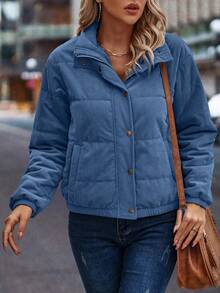 SHEIN Clasi Snap Button Up Padded Padded Coat Clothes Winter - Teal Blue - View 6