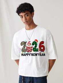 Manfinity VCAY 2026圣诞节图案T恤 男士宽松圆领卫衣 - 白色 - 查看 4