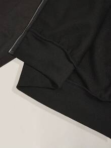 SHEIN ICON Sudadera con capucha casual con decoración de metal para tallas grandes, otoño/invierno - Negro - Ver 10