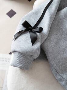 Genkimix Kids Bộ 2 món/Bộ thời trang cho bé gái áo dài tay cổ tròn màu xám và quần ống rộng có nơ trang trí, mùa thu/đông - Xám - Xem 4