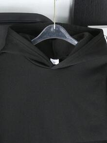 SHEIN Teenage Boys' Long Sleeve Hooded Sweatshirt With Pockets, Autumn/Winter - Black - View 7