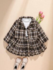 Souflis Souflis 3件套女婴秋春季优雅风格套装，长袖外套、长袖上衣和翻领半裙 - 棕色 - 查看 3