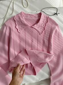SHEIN Tween Girls Casual Long Sleeve Pullover Sweater, Autumn/Winter - Dusty Pink - View 7