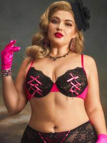 PinupPomp Vintage Plus Size Sexy Lingerie Sheer Lace Bra With Spaghetti Straps Multicolor Cup Detail Halloween Pattern - Multicolor - View 1