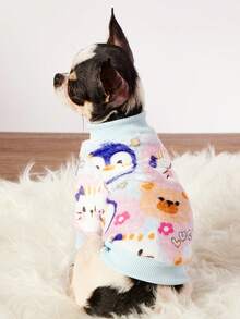 PETSIN 1 件企鹅图案法兰绒宠物服，厚实保暖的蓝色法兰绒宠物服装 - 藍色 - 查看 10