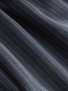 Franclia Everyday Versatile Casual Chic Commuter Belted Gray Vertical Striped Women's Shorts Wide-Leg Trousers For Spring And Autumn, Women's Casual Shorts, Simple Basic Casual Commuter Shorts, Women's Formal Trousers Shorts, Women's Shorts. - Grey - View 8