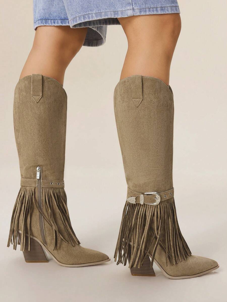 Styleloop Chocolate Women's Over-The-Knee Woven Boots, Suitable For Boho, Western, Music Festival, Christmas, Thanksgiving, New Year Party Outfits - Khaki - View 1