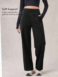 OutZeal 女士运动裤 休闲瑜伽家居服 春夏速干 丝滑柔软 高腰直筒纯色运动裤 - 黑色 - 查看 2