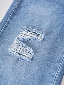 SHEIN Explorewe 3件套：Tween City 名字印花短款连帽衫、简约肩带吊带背心和破洞阔腿牛仔裤 - 摩卡棕 - 查看 6