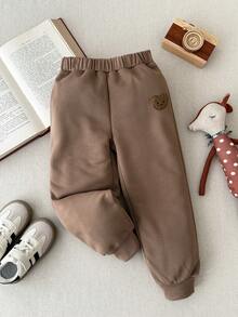 Blossori 男童法式优雅小熊图案圆领卫衣和运动裤套装 - 棕色 - 查看 5