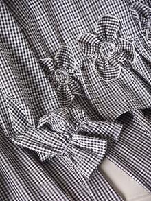 CosyJoli Plus Size Casual Round Neck 3D Floral A-Line Smock Shirt And Plaid Pants Set Puff Sleeve Blouse Casual Outfit For Women - Black and White - View 3