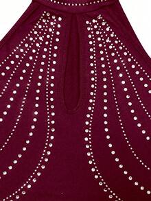 Zolique Đầm suông cổ đứng, không tay, khoét sâu, lấp lánh, thanh lịch - Màu Đỏ Sâu - Xem 8